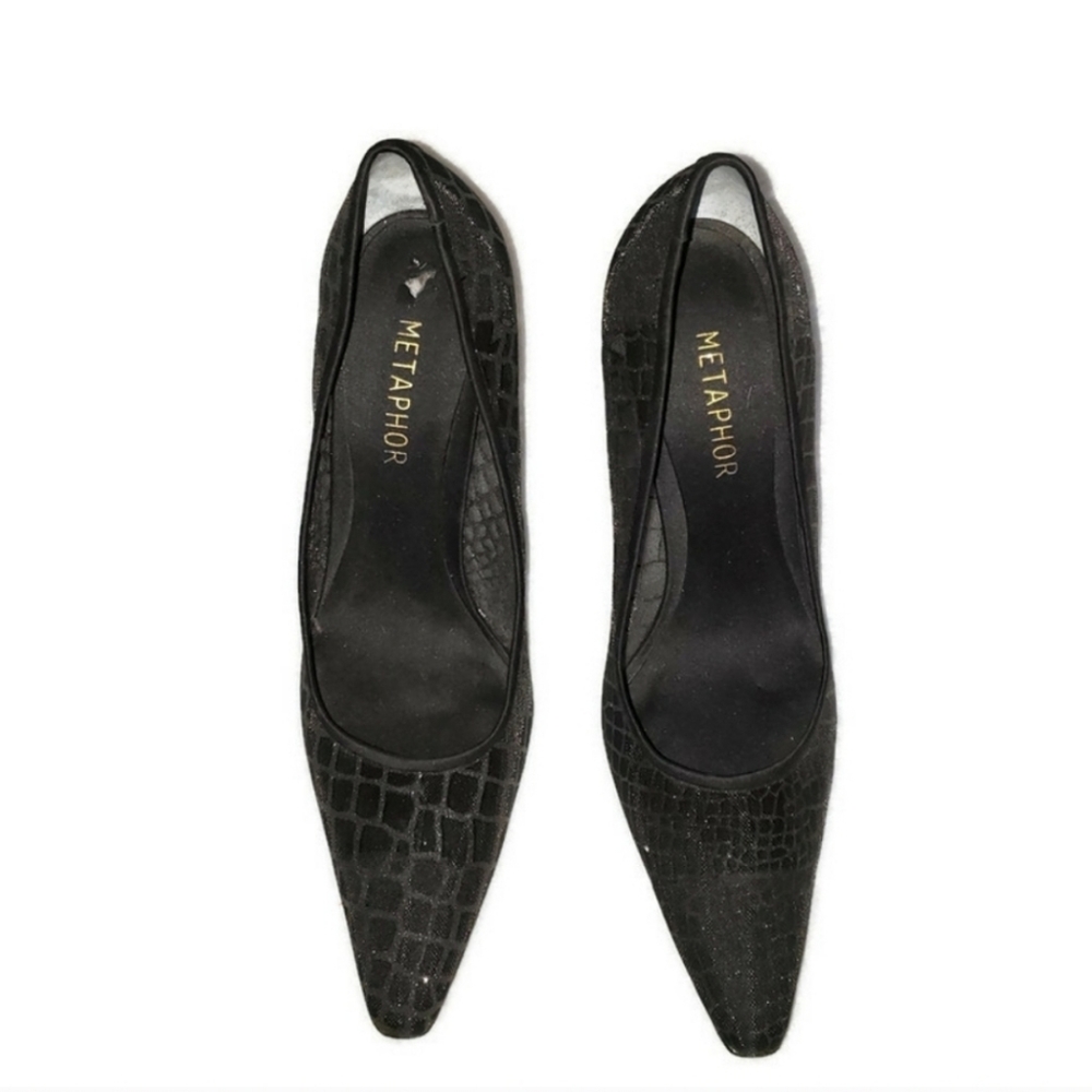 Womens sz 10 black illusion Metaphor stiletto heels with sheer upper material - Picture 2 of 10